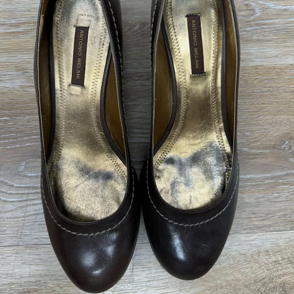 Antonio Melani Elana Brown Leather Heels Women's Size 7.5
